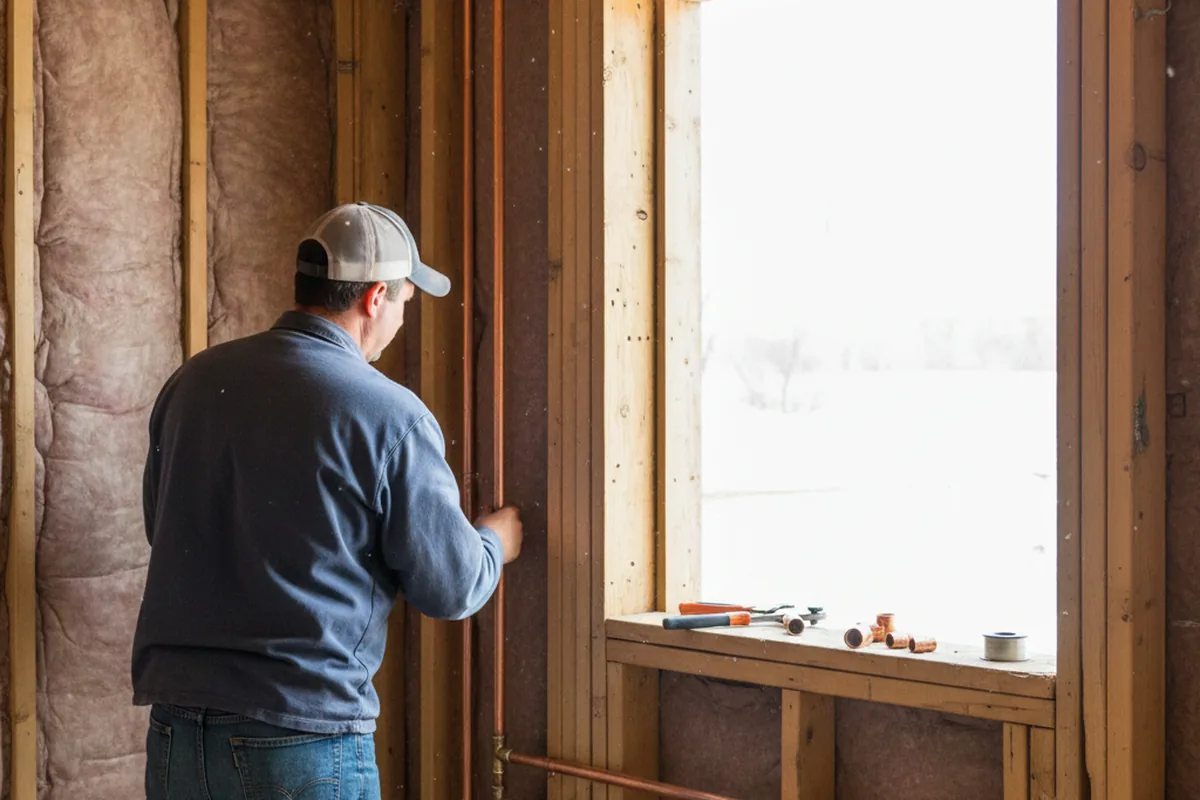 Licensed plumber running new copper supply lines in a Strathmore home
